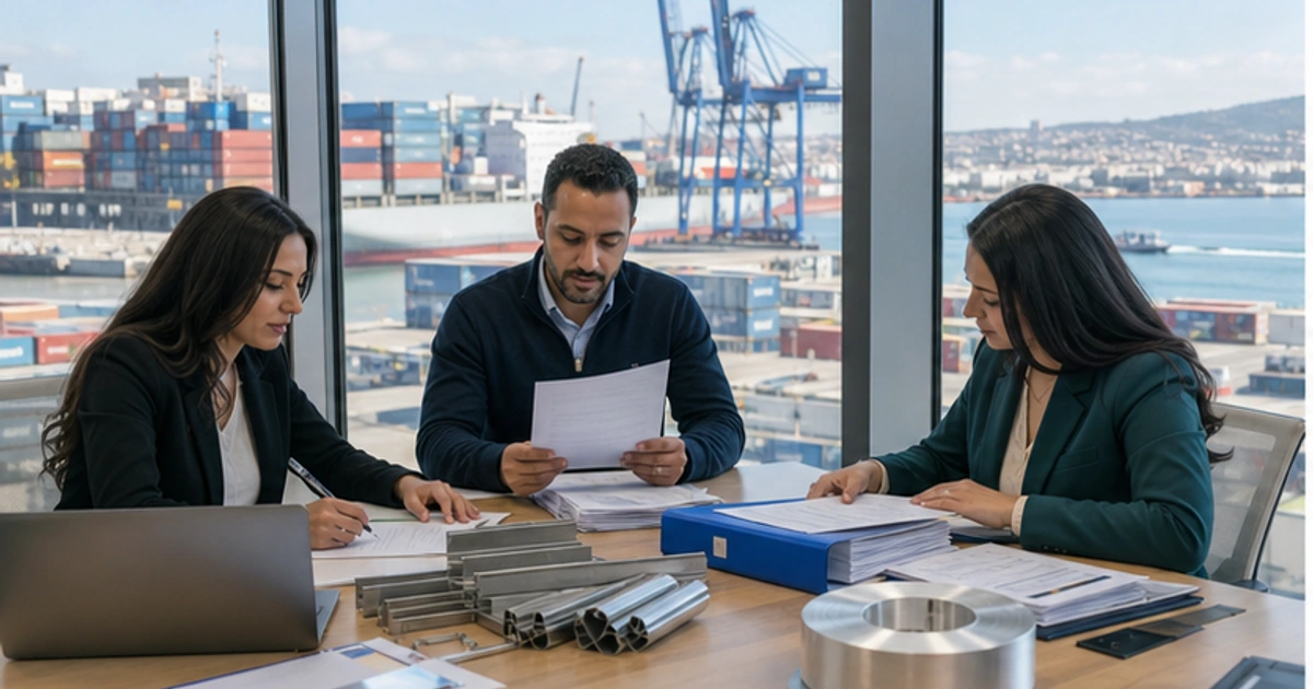 Equipe export marocaine préparant un dossier de preuves CBAM 2026 pour un importateur européen