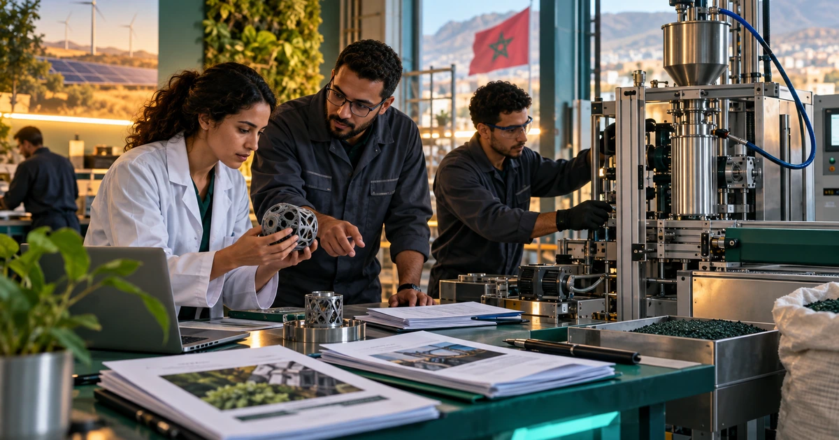 Équipe marocaine faisant évoluer un prototype industriel bas carbone vers une ligne pilote.