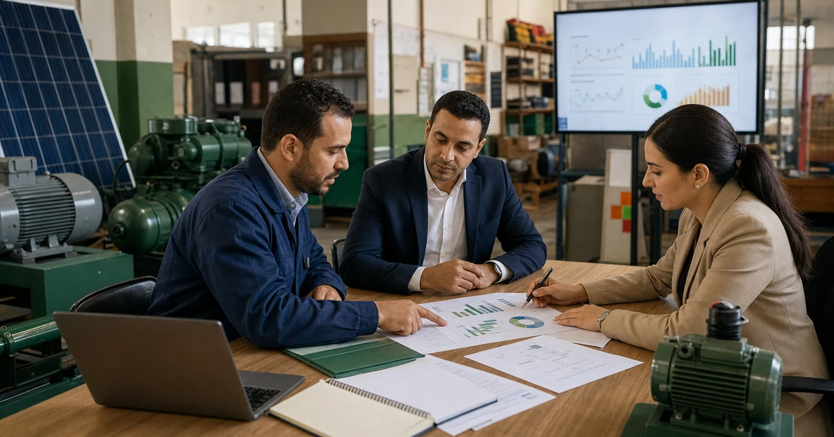 Dirigeant de PME marocaine préparant un financement Green Invest et Tatwir pour un projet d efficacité énergétique