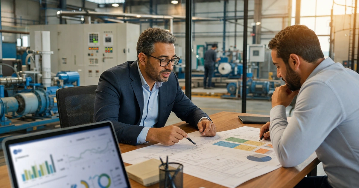 Dirigeant de PME marocaine comparant SIE, ESCO, Tatwir et banque pour financer l’efficacité énergétique
